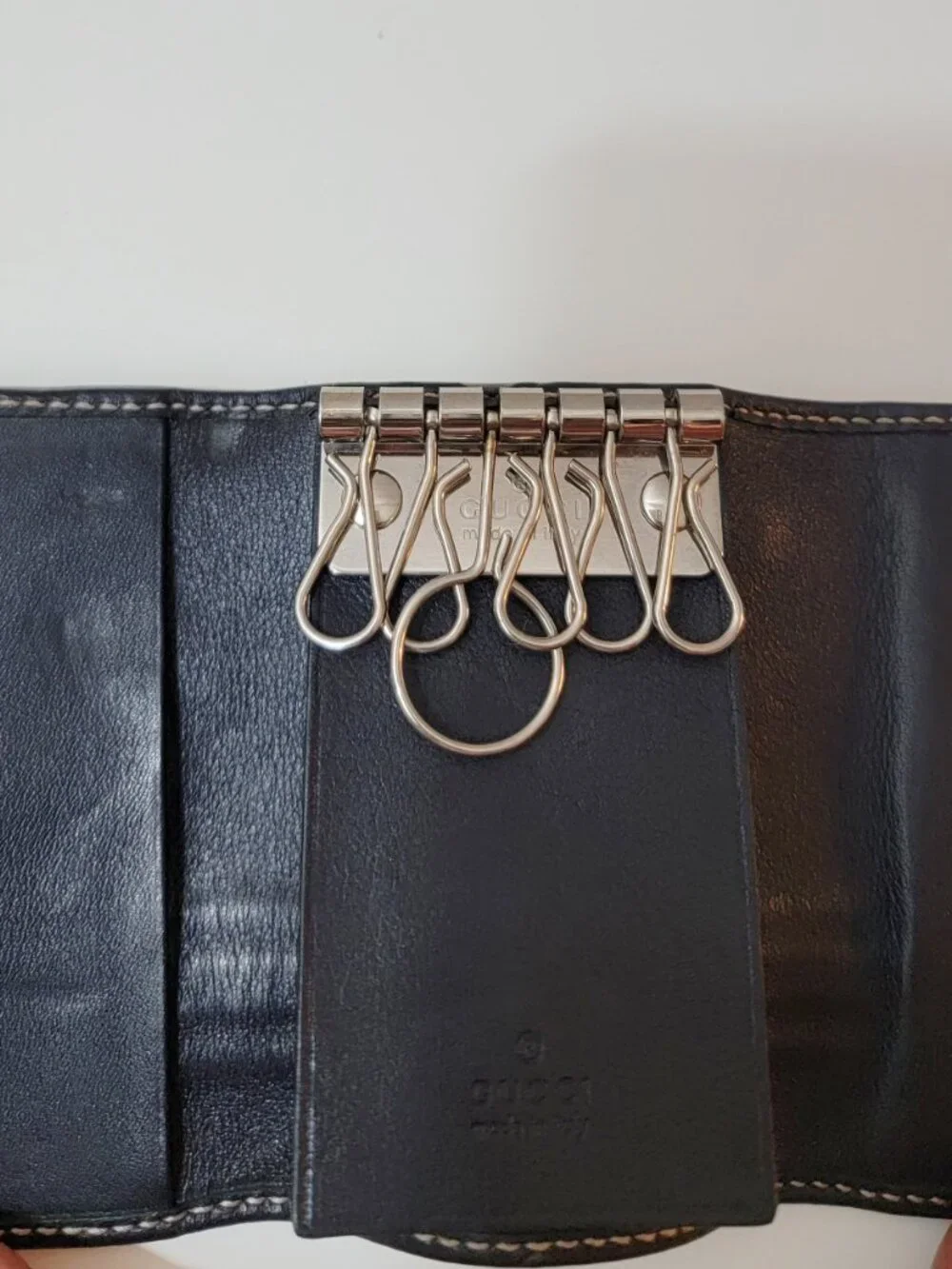 Gucci GG Monogram Coated Canvas 6 Key Holder Case Leather Blue Gray Authentic